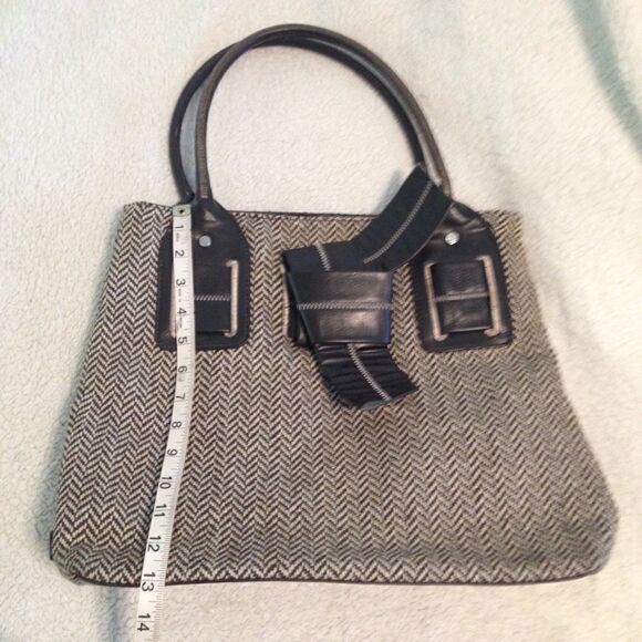 Tommy Hilfiger Y2K Chevron print tweed top handle bag faux bow large brown - Picture 4 of 8